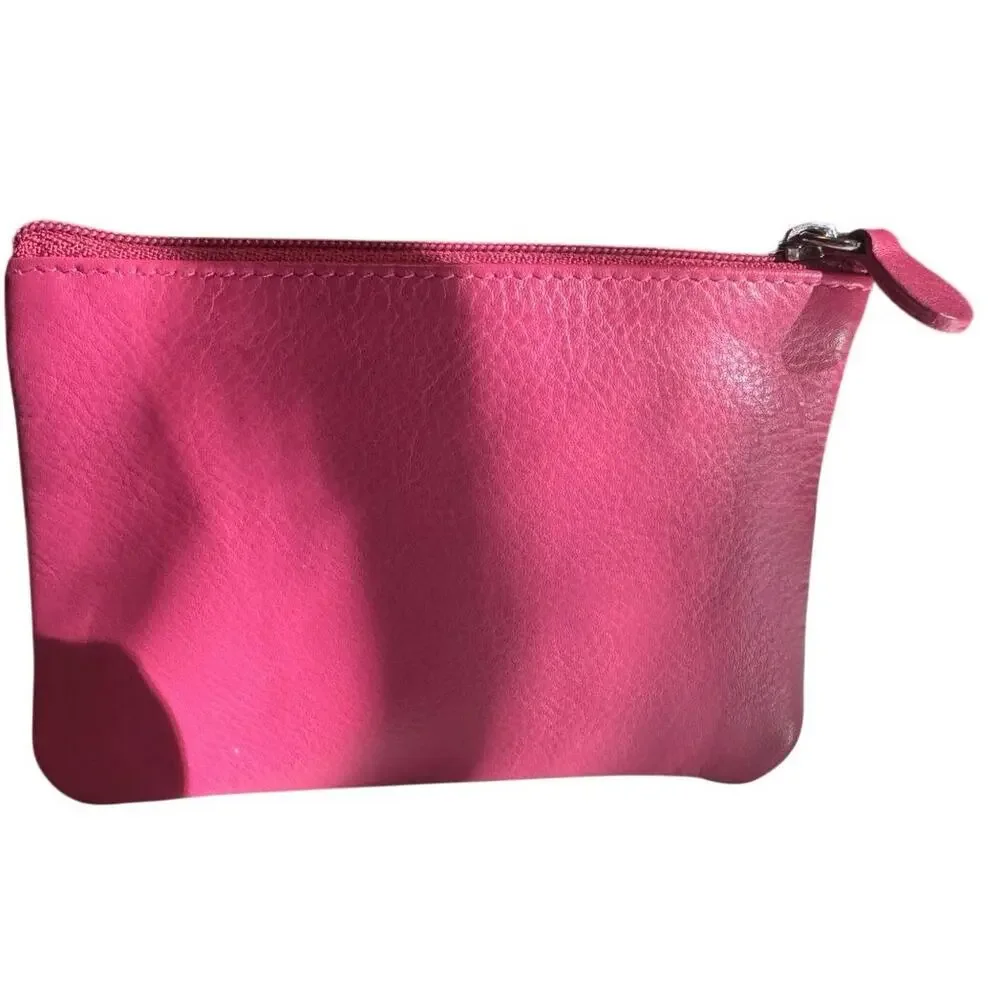 Leather Coin Holder Pouch with Key Ring in Barbiecore Pink, New without Tag